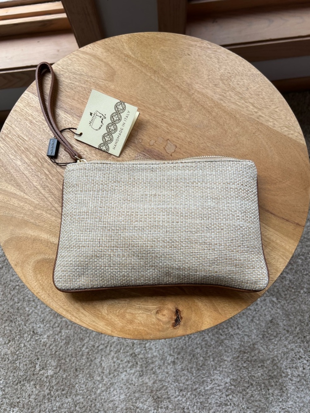 Wristlet Pouch with Golf Flag Emblem - Brown/Natural - Picture 2 of 4